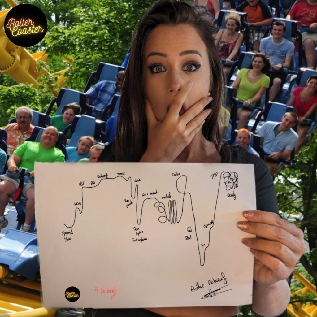 Nelly meunier, avec un dessin d'une roller coaster